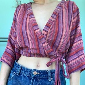 UO Red striped wrap top
